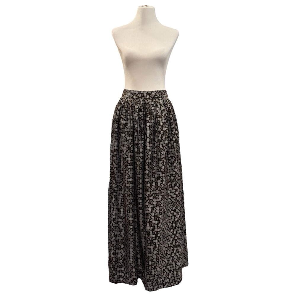 Elizabeth McKay Hong Kong Silk Maxi Skirt Black Gold Metro Print Women’s size 4 - Picture 2 of 12